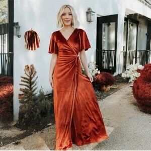 Baltic Born Meghan Velvet Rust Maxi Wrap Dress Size L